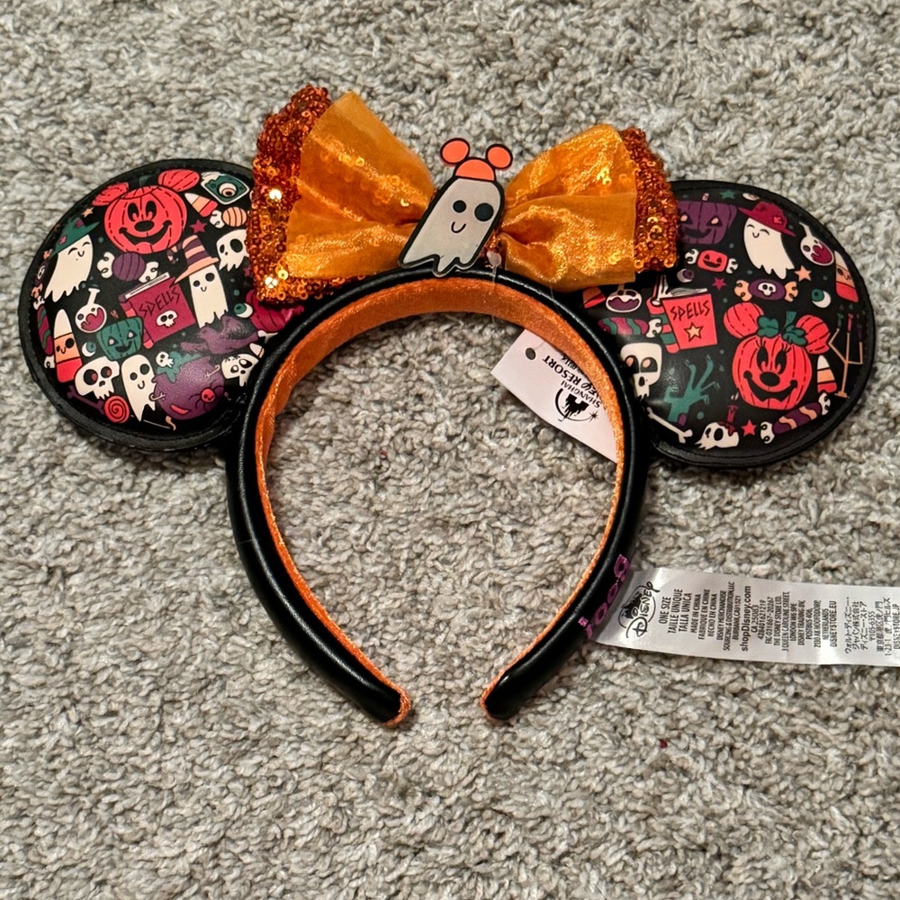 Disney Parks Halloween Ghost Pumpkin Halloween Mickey Ears Headband